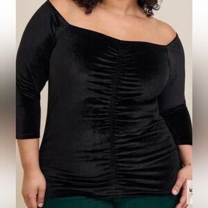 Torrid Black Velvet Ruched Top Womens 2XL NWT